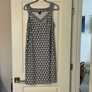 Talbots Navy and White Geometric Midi Dress